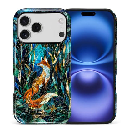 Case Compatible with iPhone 17 Pro, Cute Dual Layer Hybrid Phone Cover, Military Grade Drop Protection, Aesthetic Shockproof Phone Case for Women Girls, Woodland Fox Stained Glass - color: Woodland Fox Stained Glass, size: Iphone 17 Pro
