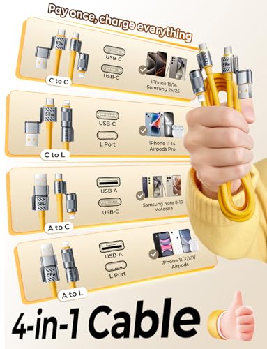 60W 4 in 1 USB C to Lightning Cable Combo, 5FT Multi Charging Cable - color: Yellow, size: 60W, style: Silicone Cable