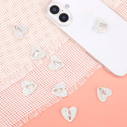 8pcs Rhinestone Heart Phone Charm Holder, 0.83inch Cell Phone Charm Hook - color: silver, size: 2.1cm