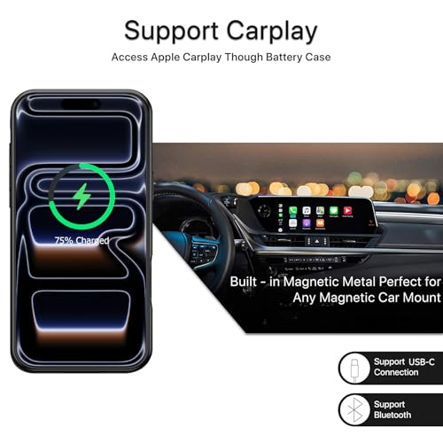 Battery Case for iPhone 17 Pro Max,Upgraded 12000mAh Capacity Rechargeable Portable Extended Charger Case Wireless Charging Compatible with iPhone 17 Pro Max(6.9 inch) Charging Cover & Carplay (Black) - size: iPhone 17 Pro Max (6.9 inch)