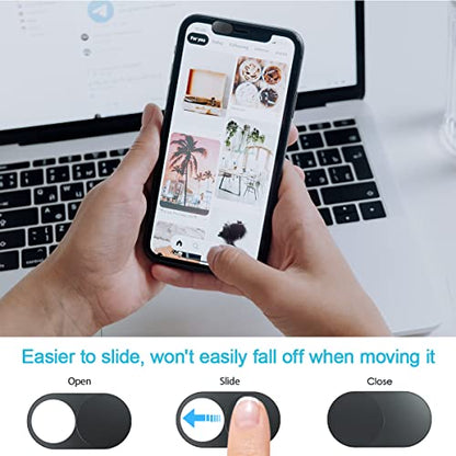 HKDGYHON Laptop Camera Cover Slide, Metal Webcam Cover, Super-Thin 0.023 inch Magnetic Camera Cover Slide, Protect Privacy, Compatible with MacBook, iMac, Laptop, PC, iPad, iPhone - color: Light Black-3 Pack