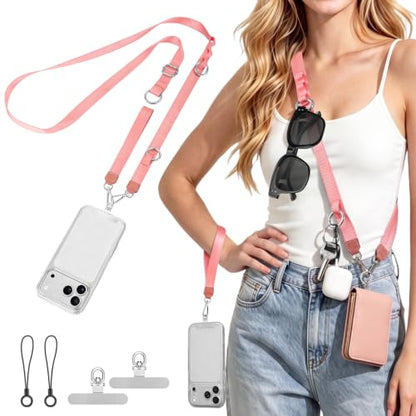 takyu Multifunctional Phone Lanyard, 3 in 1 Cell Phone Detachable Adjustable Crossbody Strap & Neck Lanyard & Wrist Lanyard with 2x Tether Tab for Most Smartphones, Outdoor Travel Essential Pink - color: Pinkx1