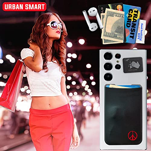 Phone Wallet - Adhesive Card Holder - Cell Phone Pouch - Stick on Lycra Pocket by Gecko - Carry Credit Cards and Cash - color: PEACE