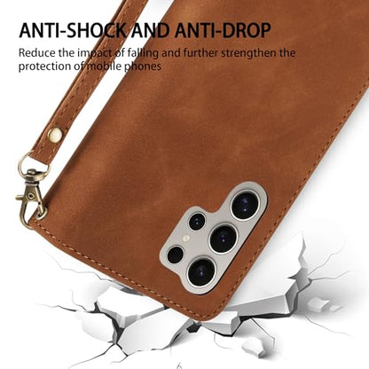 ZZXX Samsung Galaxy S24 Ultra 6.8 inch PU Leather Wallet Case with RFID Blocking, Card Slot, Kickstand (Brown) - color: Brown, size: Samsung Galaxy S24 Ultra