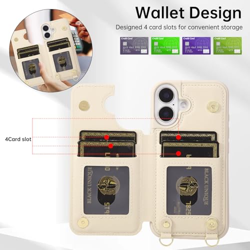 for iPhone 17 Wallet Case with Card Holder Slots and Strap, RFID Blocking Magnetic Flip Folio Cover, Crossbody Purse Protection Case with Kickstand,Beige Diamond - color: Beige Diamond, size: iPhone 17(6.3")