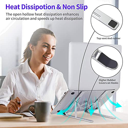 Laptop Stand, Laptop Riser Computer Stand for Desk, Adjustable Aluminum Foldable Portable Desktop Holder, Compatible with MacBook Air pro, iPad, Lenovo, 10-15.6” Laptop and Tablets (Silver)