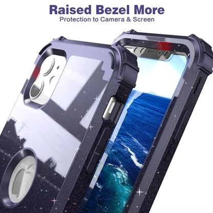 IDweel for iPhone 11 Case with Screen Protector(Tempered Glass), Hybrid 3 in 1 Shockproof Slim Fit Heavy Duty Protection Hard PC Cover Soft Silicone Bumper Full Body Case,Glitter Navy Blue - color: Glitter Navy Blue