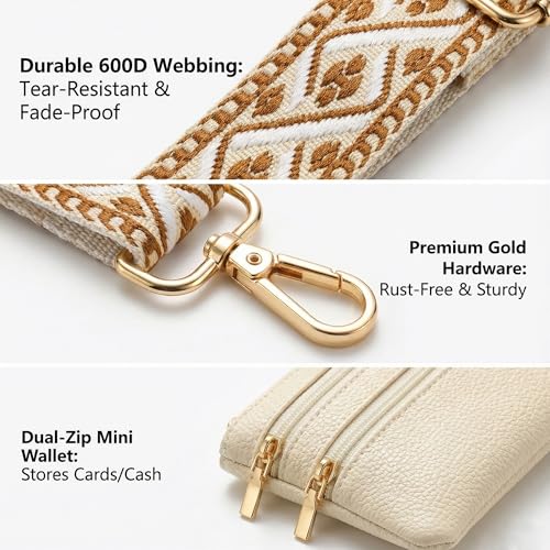 Clip and Go Strap for Phone with Wallet Crossbody, Phone Lanyard with Zippered Pouch, Detachable Wrist Strap for Women/Teacher Gift, Red Beige - color: Red Beige