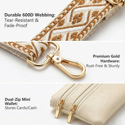 Clip and Go Strap for Phone with Wallet Crossbody, Phone Lanyard with Zippered Pouch, Detachable Wrist Strap for Women/Teacher Gift, Red Beige - color: Red Beige
