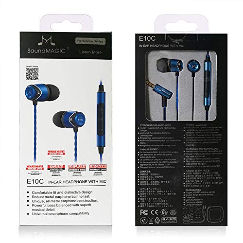 SoundMAGIC E10C Wired Earbuds, with Mic, Premium Hi-Fi, 3.5mm Jack, Blue - color: Blue, style: Modern