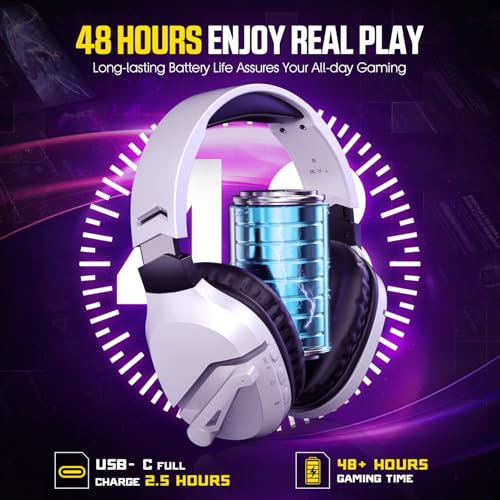 Wireless Gaming Headset with Mic for PS5 PS4 PC, 48Hrs, Wired for GameCube - color: White