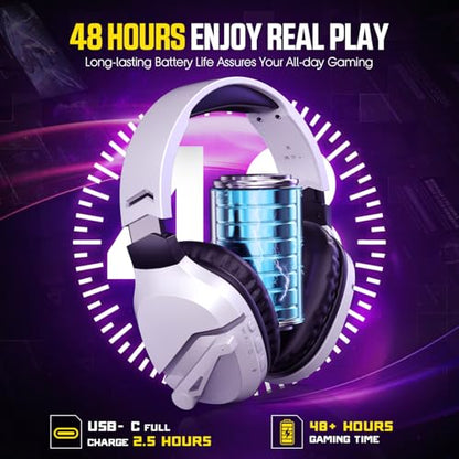 Wireless Gaming Headset with Mic for PS5 PS4 PC, 48Hrs, Wired for GameCube - color: White