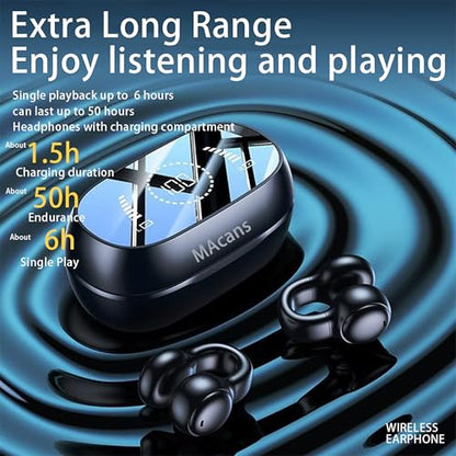 Clip-On Earbuds,Open-Ear Wireless Bluetooth 5.4 Headphones,LED Power Display Earbuds for Women & Kids Ideal for Small Ears,Sports,Glasses (Black) - color: Black