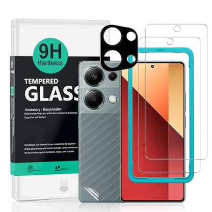 Ibywind 2 Pack Screen Protector For Xiaomi Redmi Note 13 Pro 4G 6.67",9H Hardness Tempered Glass,With 1Pc Camera Lens Protector,1Pc Back Carbon Fiber Film - size: Note 13 Pro 4G