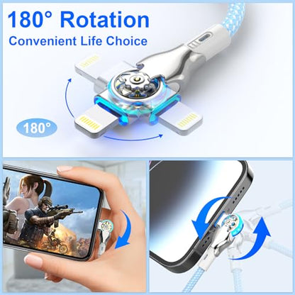 MTAKYI Bidirectional 90 Degree iPhone Charging Cable 6FT, 180°Rotating Angle Lightning Cable, High Speed Data Sync iPhone Lightning Charger Cable for Phone 14/13/12/11/Pro/Max/XS/XR/X/8/7/Plus/6S - color: Blue