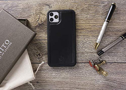 Venito Lucca Leather Case Compatible with iPhone 11 Pro Max (6,5inch) – Extra Secure with Padded Back Cover - Rustic Black - color: Rustic Black, size: iPhone 11 Pro Max