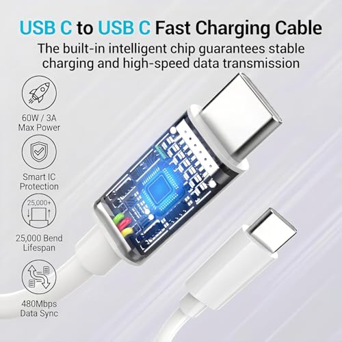 3-Pack USB-C to USB-C Fast Charging Cable for iPhone 17, 16,15 – White - color: White 3ft-6ft-10ft