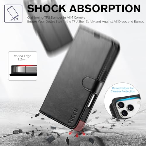 TUCCH Wallet Case for iPhone 17 Pro (6.3") 2025, 4 Card Holders, Black | RFID Blocking, Viewing Stand, Shockproof TPU Shell, PU Leather, Magnetic Closure, Protective Folio Flip Cover - color: Black