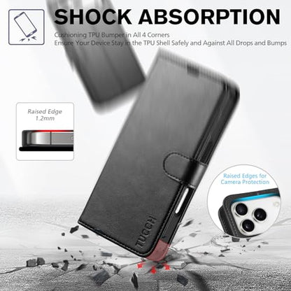 TUCCH Wallet Case for iPhone 17 Pro (6.3") 2025, 4 Card Holders, Black | RFID Blocking, Viewing Stand, Shockproof TPU Shell, PU Leather, Magnetic Closure, Protective Folio Flip Cover - color: Black