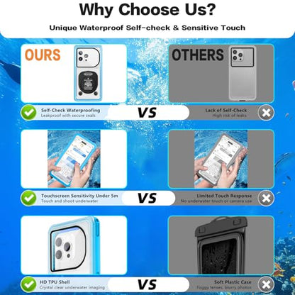 Waterproof Phone Case, Underwater Phone Cases for Snorkeling, IPX8 Diving Case, 360 Full Body Protection for iPhone 16 Pro Max/15/14/Galaxy S24, Up to 6.9 Inch, Beach Cruise Essentials (Blue) - color: Blue