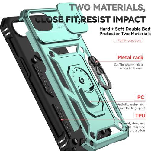 for iPhone 17E / iPhone 16E Case, with Camera Lens Cover Screen Protector, Dual Layer Military-Grade Drop Tested Magnetic Ring Holder Kickstand Protective Phone Case for iPhone 16E / 17E (Dark Green) - color: Dark Green w/ camera cover Military-Grade 2nd