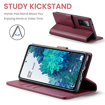 FLIPALM Wallet Case for Samsung Galaxy S20 FE 5G, Rose Red | Card Holder, RFID Blocking, PU Leather Folio Flip, Kickstand, Protective Shockproof Cover - color: Rose Red