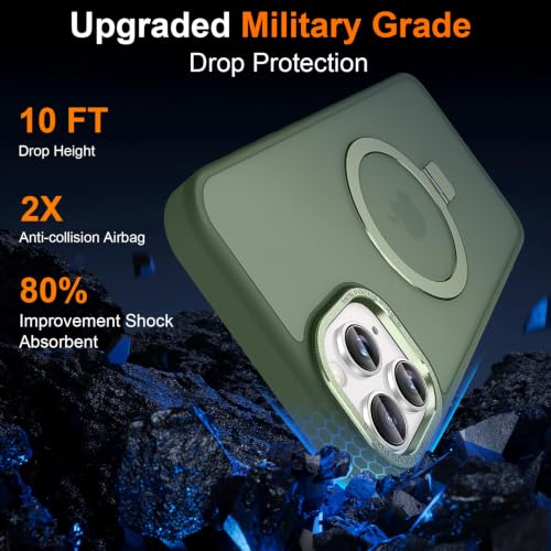 Magnetic for iPhone 11 Pro Max Case with Ring Stand,Midnight Green | Invisible Magnetic Kickstand, 10FT Drop Protection Shockproof, Velvety Touch, Slim Translucent Matte Back - color: Midnight Green, size: Iphone 11 Pro Max 6.5 inches