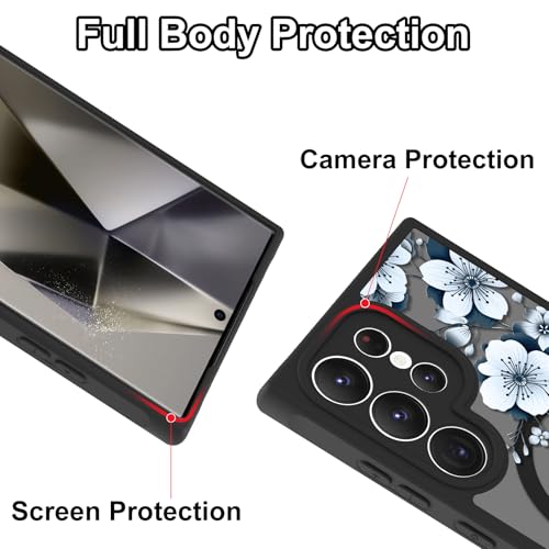 Magnetic for Samsung Galaxy S24 Ultra Case,White Flower | Compatible with MagSafe,Cute Fashion Translucent Matte Hard Back Shockproof Anti-Scratch Phone Case-Ink Flower - color: Ink Flower, size: Samsung Galaxy S24 Ultra