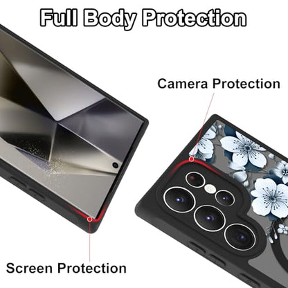 Magnetic for Samsung Galaxy S24 Ultra Case,White Flower | Compatible with MagSafe,Cute Fashion Translucent Matte Hard Back Shockproof Anti-Scratch Phone Case-Ink Flower - color: Ink Flower, size: Samsung Galaxy S24 Ultra