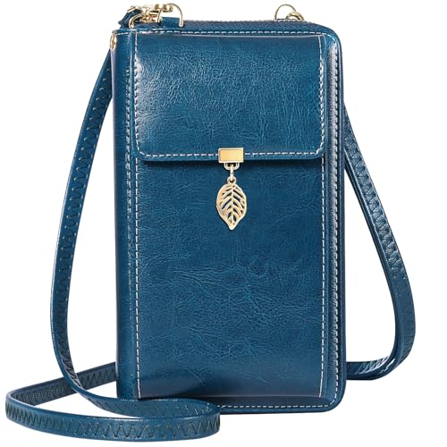 HUANLANG Small Crossbody Phone Bags for Women Cell Phone Purse Wallet | Wallet with Phone Pouch, Small, Leather, Card Slots, RFID Blocking, Anti-theft, Multi Pockets, Detachable Adjustable Strap - color: A-blue
