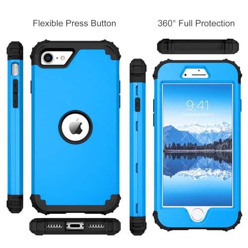 BENTOBEN for iPhone SE 2022 Case and iPhone SE 2020 Case, Heavy Duty 3 in 1 Full Body Rugged Shockproof Hybrid Hard PC Soft Rubber Case for iPhone SE 3rd/2nd Gen, Doder Blue/Black Design - color: Black/Doder Blue