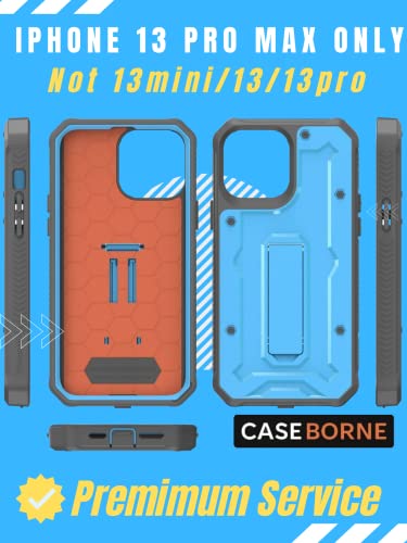 CaseBorne ArmadilloTek V Compatible with iPhone 13 Pro Max Case - [Up to 21 Feet Drop Proof] - Military Grade Heavy Duty with Built-in Screen Protector and Kickstand - Blue - color: Blue
