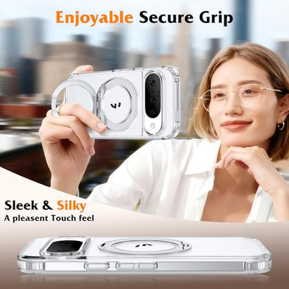 Compatible with Clear Google Pixel 9 Case & Pixel 9 Pro Case 6.3'' with 360° Magnetic Ring Stand [Plating Phone Cases],Clear - color: Clear, size: Pixel 9 & Pixel 9 Pro