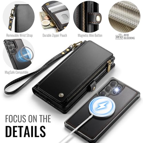 Defencase for Galaxy S26 Ultra Case Wallet Compatible with Magsafe, Black | Magnetic Detachable, RFID Bolcking Card Holder, Zipper Strap, PU Leather Drop-Proof Phone Cover for Samsung Galaxy S26 Ultra - color: (Detachable with Magsafe)-Black