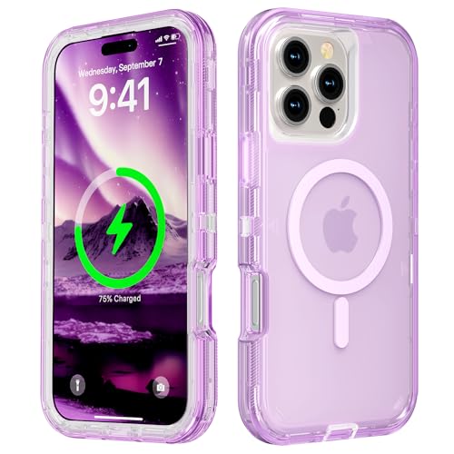 Follaroma Magnetic for iPhone 16 Pro Case, Heavy Duty Phone Cases, Purple | Compatible with MagSafe, Heavy Duty Shock proof Protection, Military-Grade Anti-Drop, Dual Layer Transparent Protective Cover - color: Purple, size: iPhone 16 Pro 6.3''
