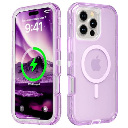 Follaroma Magnetic for iPhone 16 Pro Case, Heavy Duty Phone Cases, Purple | Compatible with MagSafe, Heavy Duty Shock proof Protection, Military-Grade Anti-Drop, Dual Layer Transparent Protective Cover - color: Purple, size: iPhone 16 Pro 6.3''