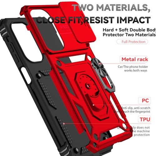 for Samsung Galaxy A17 / Galaxy A26 5G Case, with Slide Camera Cover HD Screen Protector [Military Grade Drop Tested] Ring Holder Kickstand Protective Phone Case for Samsung Galaxy A17, Red - color: Red w/ Slide Camera 2nd gen. Military Grade