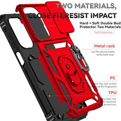 for Samsung Galaxy A17 / Galaxy A26 5G Case, with Slide Camera Cover HD Screen Protector [Military Grade Drop Tested] Ring Holder Kickstand Protective Phone Case for Samsung Galaxy A17, Red - color: Red w/ Slide Camera 2nd gen. Military Grade