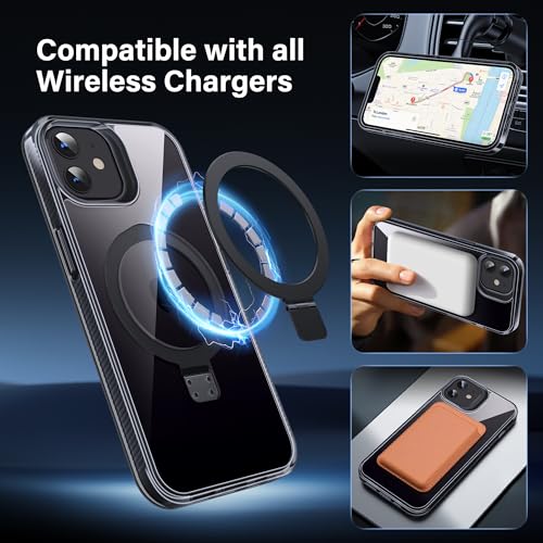 Magnetic Case for iPhone 12/12 Pro - [Built-in Invisible Stand] [Compatible with MagSafe] [Military Grade Drop Protection] Anti-Yellowing Hard Back Silicone Edge Cover, 6.1", Clear Black - color: Clear Black, size: iPhone 12/12 Pro 6.1''