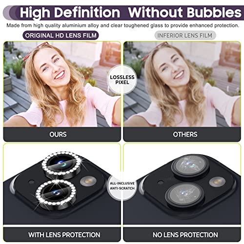 Suoman for iPhone 14 6.1 inch / 14 Plus 6.7 inch Camera Lens Protector, 9H Tempered Glass Film, [Does not Affect Night Shots] Metal Frosted Diamonds Independent Protective Cover- Diamond Black - color: Diamond Black