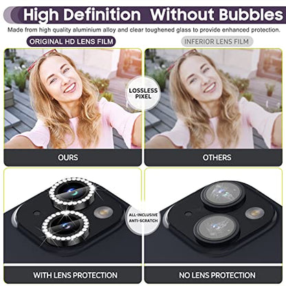 Suoman for iPhone 14 6.1 inch / 14 Plus 6.7 inch Camera Lens Protector, 9H Tempered Glass Film, [Does not Affect Night Shots] Metal Frosted Diamonds Independent Protective Cover- Diamond Black - color: Diamond Black