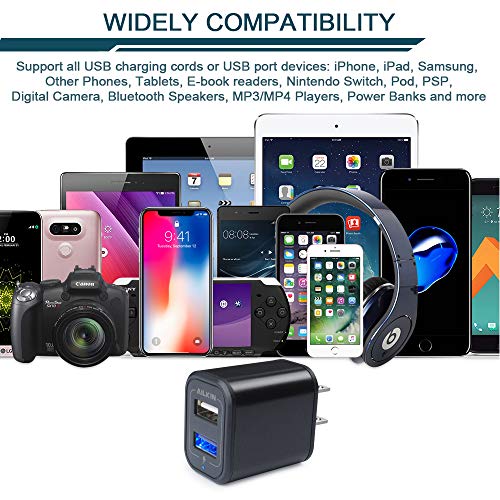 USB Power Adapter, Wall Plug Ailkin 2-Pack 5V/2.1A Fast Charging Cell Phone - color: Black