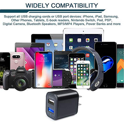 USB Power Adapter, Wall Plug Ailkin 2-Pack 5V/2.1A Fast Charging Cell Phone - color: Black