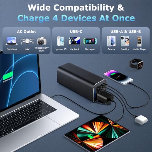 Portable Power Bank with 100W AC Outlet, 99.9Wh/27000mAh High Capacity, and 65W PD Bidirectional Fast Charging – Backup Power for Laptops, Business Travel, and Outdoor Emergency Activities