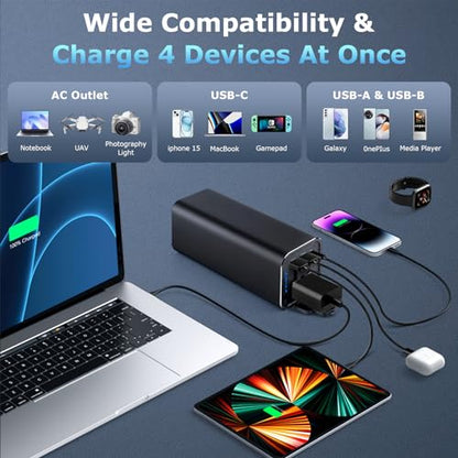 Portable Power Bank with 100W AC Outlet, 99.9Wh/27000mAh High Capacity, and 65W PD Bidirectional Fast Charging – Backup Power for Laptops, Business Travel, and Outdoor Emergency Activities