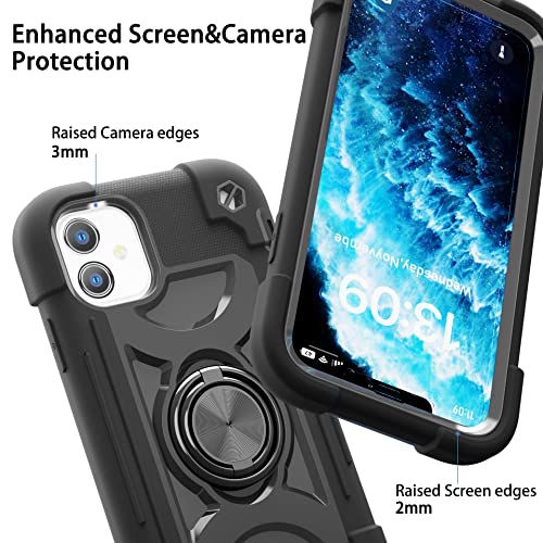 MARKILL Compatible with iPhone 11 Case 6.1 Inch with 360°Rotate Ring Stand, Military Grade Drop Protection Full Body Rugged Heavy Duty Case 3 in 1 Protective Cover Black - color: Black, size: iPhone 11 6.1"