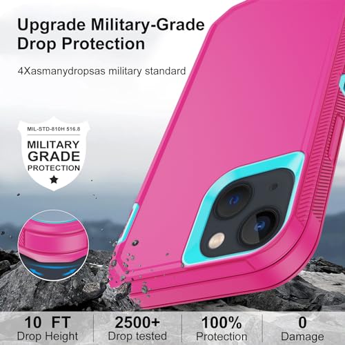 for iPhone 13 Case with 2 Screen Protector,Shockproof Drop Protection Full Body Heavy Duty 3 Layer Military Rugged Durable Phone Cover for Apple iPhone 13 6.1" (Pink) - color: Pink