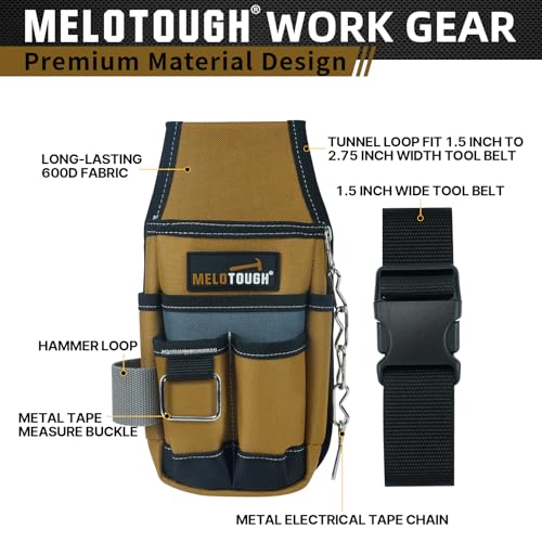MELOTOUGH Pocket Tool Pouch Tool Belt Pouches with Belt Clip Utility Mini Tool Organizer Pouch for Electrician,Carpenter,Construction,Technician - color: Brown