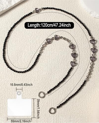 Phone Chain Crossbody Pearl Strap,Pearl Beaded Chain Shoulder Crossbody Lanyard with Phone Tether Patches Compatible with Most Phones Bag Purse - color: L