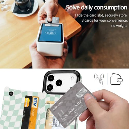 for iPhone 17 Pro 6.3" Wallet Case with Card Holder(Checkerboard) - color: Green Checkerboard, size: iPhone 17 Pro 6.3 inch